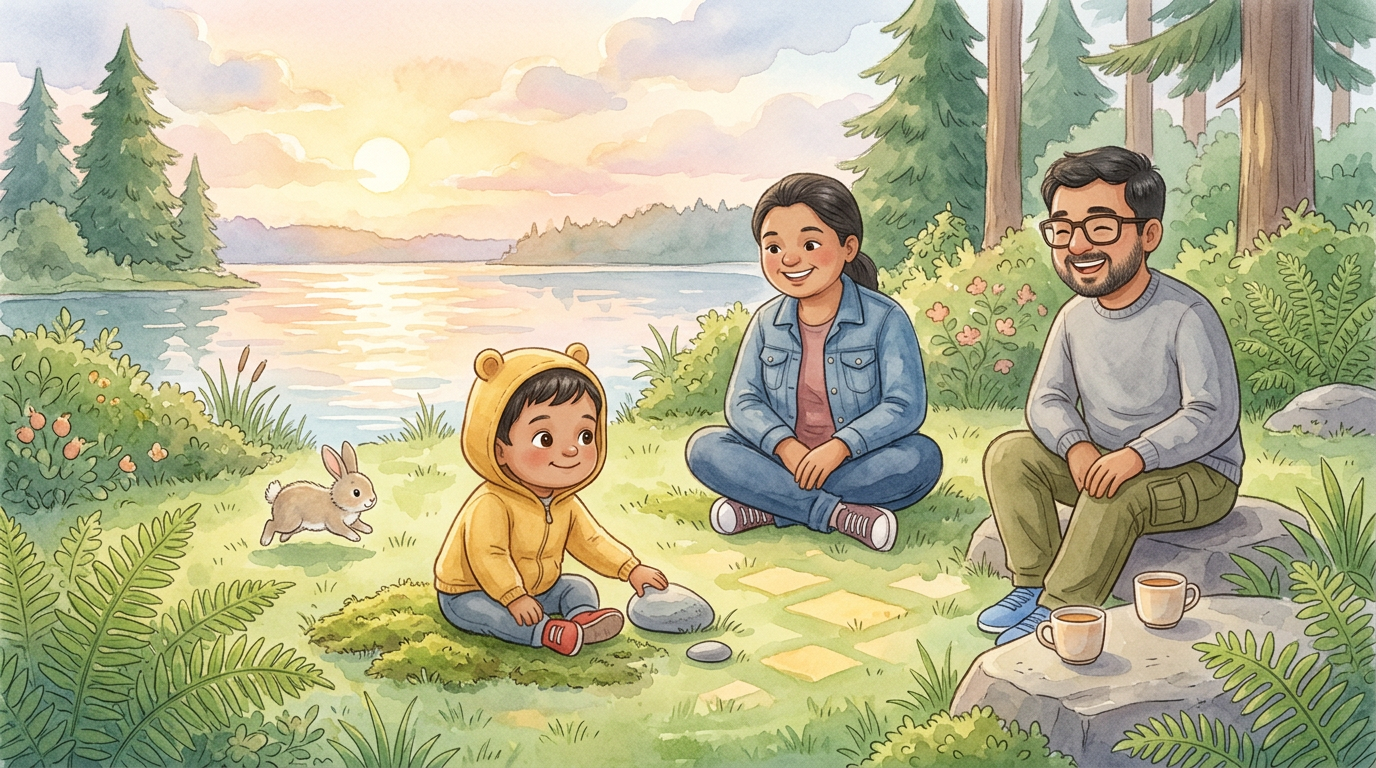 Illustration for The Smooth Little Pebble and the Garden Bunny