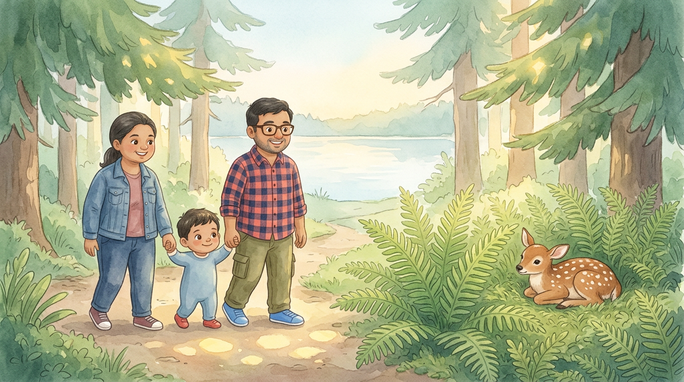 Storybook illustration for The Spotted Fawn and the Green Ferns